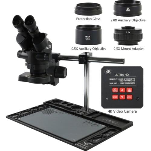 3.5X-90X Zoom Simul Focal Trinocular Stereo Microscope+Multifunction Aluminum Alloy Stand+4K 2K 1080P 38MP HD HDMI USB Camera
