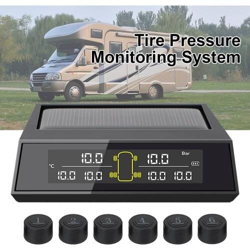 6Pcs/set Car Solar Power TPMS LCD Color Screen Monitoring Tire Pressure Range External Sensor Tire Pressure Monitoring System