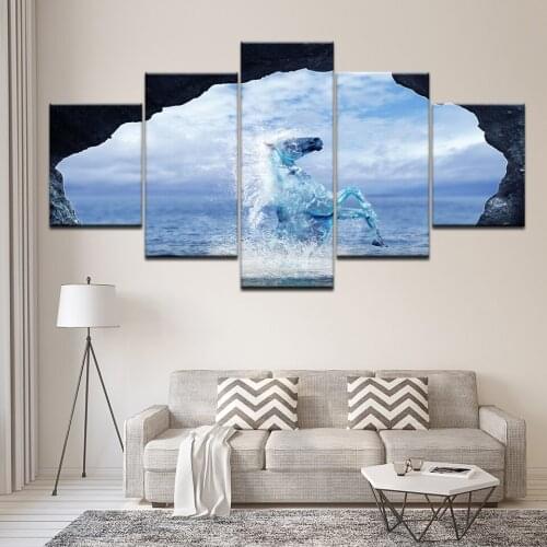Abstract Water Horse Landscape 5 Panels Animal Poster Wall Art Canvas Print For Home Decor Pictures Painting On The Wall Artwork