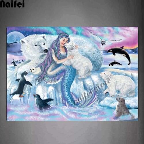 Diamond Embroidery Penguin Diamond Painting Full Square Diamond Mosaic Mermaid And Polar bear Rhinestones Pictures Full Display