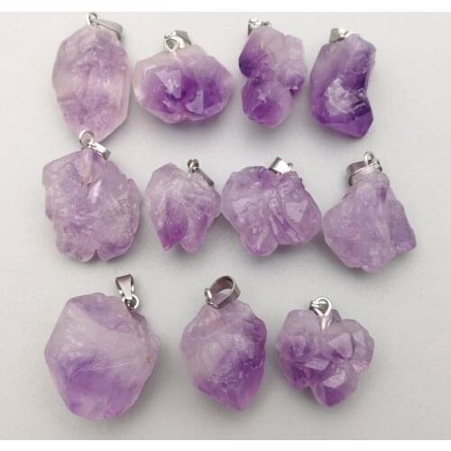 Natural Stone Amethysts Chakra Reiki Point Pendants Randomly Shaped Beads Pendants 24pcs/lot For Jewelry Making Free Shipping