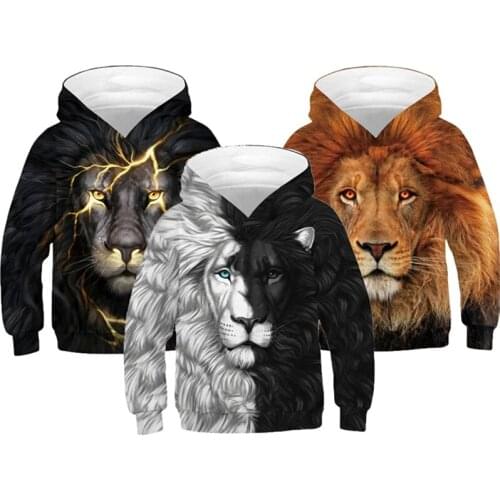 Big Size Teens Boy Hoodies Autumn 3D Print Lion And Wolf Teenagers Sweatshirt for Boy Christmas Gift Children Coat Kids Clothes