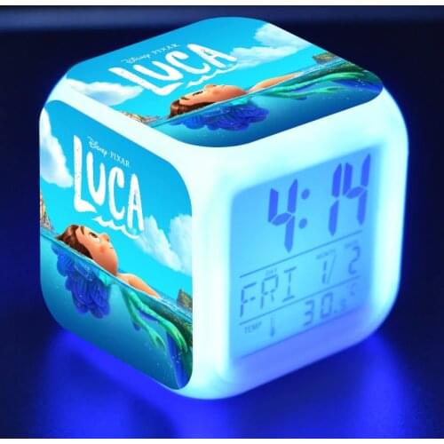 Disney Anime Luca Alberto Alarm Clock LED Change Digital Color Multi-Function Bedroom Kids Glowing Electronic Clock Boy Toy Gift