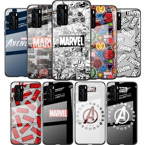 Tempered Glass Cover Marvel Logo Avengers For Huawei P40 P30 P20 P10 Pro Plus Lite 5G 2019 Shockproof Phone Case