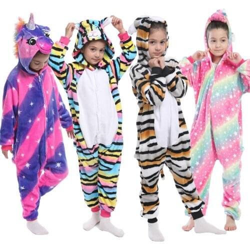 Kids Winter Animal Pajamas Children Panda Dinosaur Sleepwear Unicorn Kigurumi Onesies for Boys Girl Blanket Sleeper Baby Costume