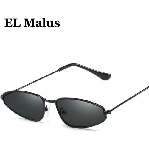 [EL Malus]Retro Small Thin Tiny Cat Eye Metal Frame Sunglasses Women Sexy Ladies Pink Silver Lens Black Gold Shades Sun Glasses