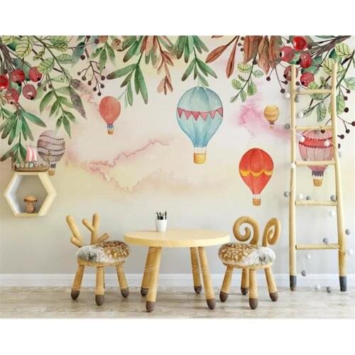 Beibehang Photo wallpaper for walls 3 d Hand Painted Nordic HD floral hot air balloon Childrens room background wall wallpaper