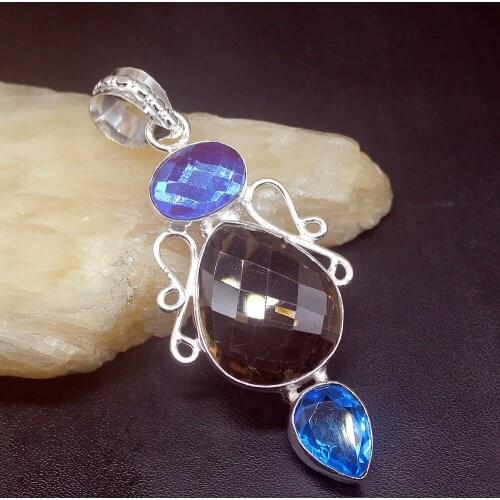 Gemstonefactory Jewelry Big Promotion 925 Silver Faceted Smoky Topaz Charming Women Ladies Gifts Necklace Pendant 1300