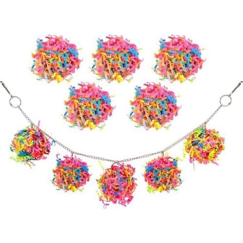 Bird Parrot Toys Colored Paper Rattan Balls Toys Bird Perch Cage Accessories Hanging Swing Hammock Chewing Toys-ABUX