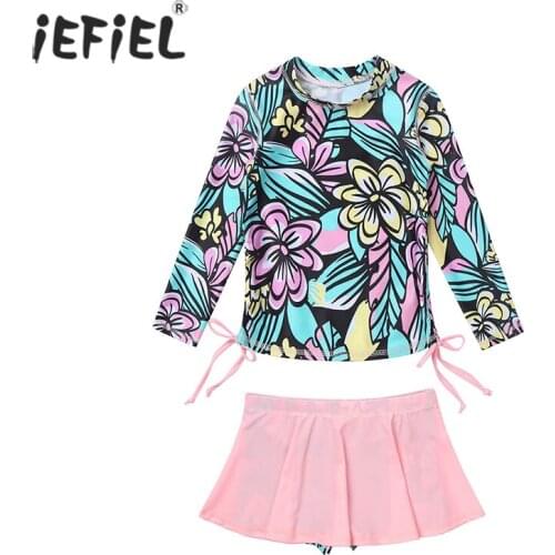 Kids Girls Two Pieces Bikini Set 2021 Flower Print Girls Kids Swimwear Swimsuit Summer Children Biquini Infantil Bathing Suit