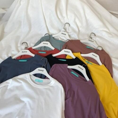 Mooirue 2020 Spring Autumn Harajuku Casual T Shirt Thin Round Neck Long Sleeve Cotton Basics Tee Female Yellow Black Pullovers