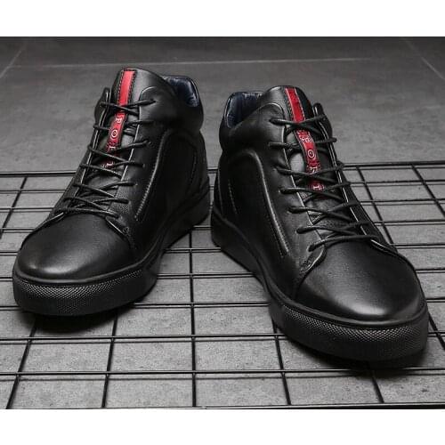 2019 Genuine Leather Men Shoes High Top Casual Leather Boots Fashion Male Shoes Comfortable Winter Moccasins Soft Men Sneakers