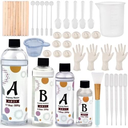 2:1 Crystal Epoxy Resin Glue Set Clear AB Resin Glue Measuring Cup Dropper Wooden Sticks Gloves Tools For DIY for Resin Crafts