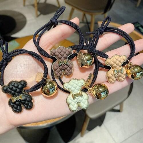2021New Retro Vintage Alloy& leather Bear Hair Band Hot Selling Hair Rope High Elastic Hair Rings Women Girl Hair Accessories