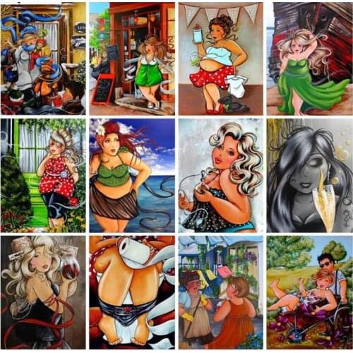 Scenery Diamond Mosaic Fat Girl Women Diamand Painting Complete Daimond Embroidery Hobby Rhinestone Picture Wall Sticker Decor