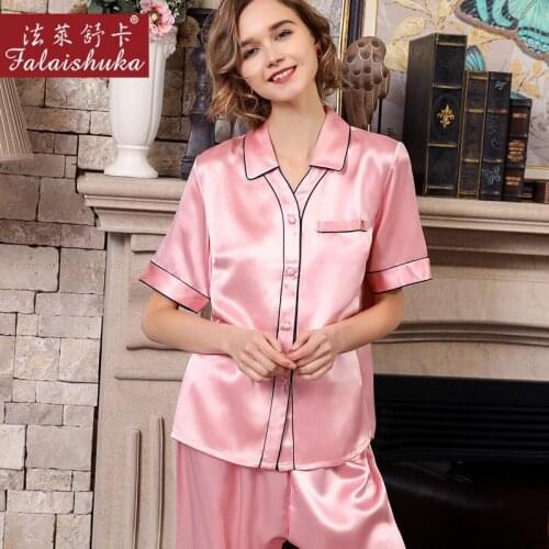 19 momme Sweet pink 100% genuine silk pyjamas women short sleeve trousers Fresh noble natural mulberry silk women pajamas sets