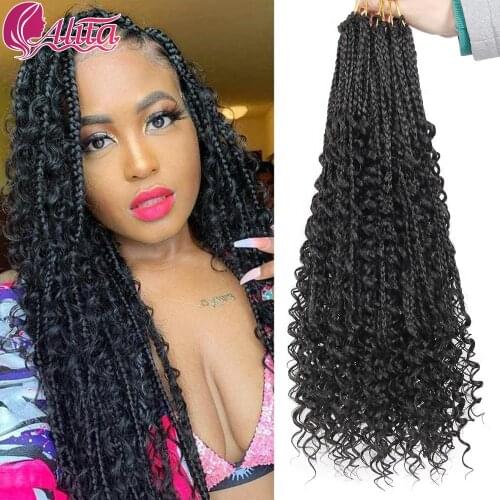 Goddess Hair Box Braids Synthetic Crochet Hair curly Bohemian Hair With Curls Boho Braided Hair Extension 22inch