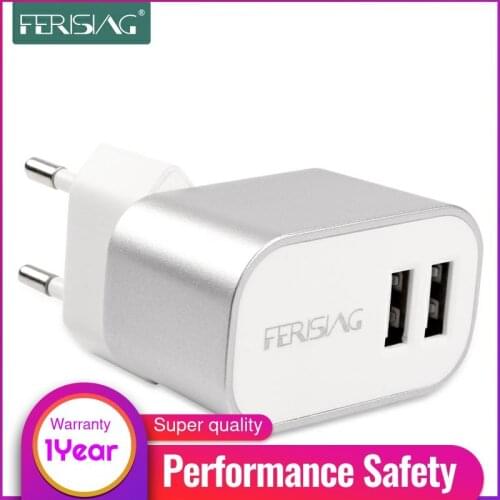 FERISING 5V 2.4A Smart Travel Dual USB Charger Adapter 12W Wall Portable EU Plug Mobile Phone Charger for iPhone Samsung Tablet