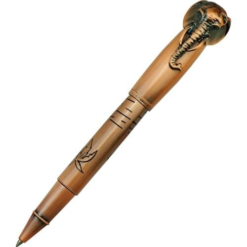 Vintage Fuliwen Elephant Rollerball Pen Red Copper Metal Gift Pen for Notebook Journal Elephant Head Cap, Delicate Signature Pen