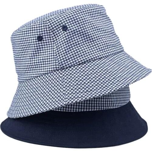High quality wholesale black and white check blue white check fisherman hat men and women suitable bucket hat MOQ50