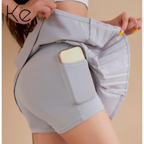 KE High waist sexy sports short skirt pocket female fake two-piece skirt A-line pleated skirt marathon running fitness skirt