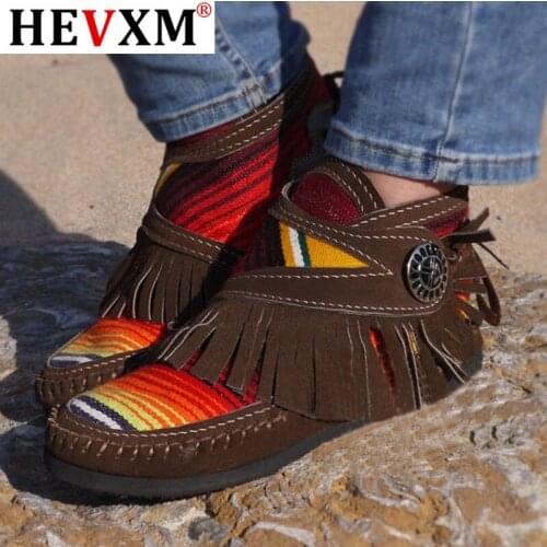 Women Tassel Stripe Ankle Boots 2020 Womens Sewing Warm Woman Flats Female Shoe Ladies Casual Hook Loops Footwear Plus Size 43