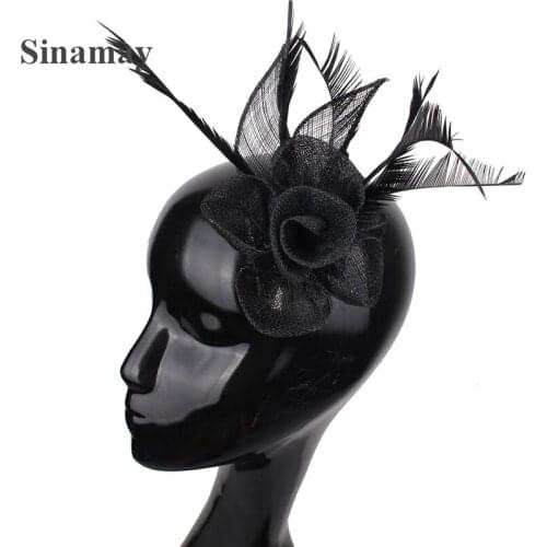 Cute Sinamay Flower Women Headwear Women Ladies Fashion Hair Accessories Derby Nice Linen Headddress With Fancy Feather Party