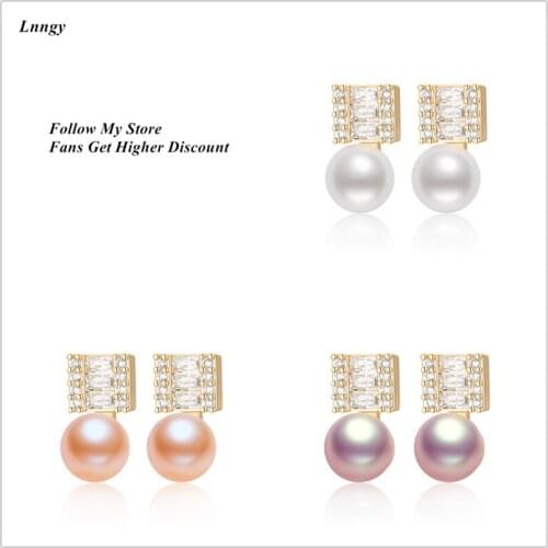 Lnngy 14K Gold Filled Fashion Earrings 6.5-7mm Natural Freshwater Pearl Stud Earrings Women Anniversary Fine Jewelry Earrings