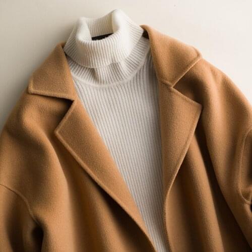 200% Wool Female Double-sided Jacket Black Oversized Long Coat Korean Womens Coats Overcoat Manteau Femme SNJ2899 KJ5068