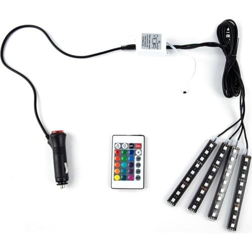 1set Car Led RGB Strip Light 5050 SMD Auto Remote Control Decorative Flexible LED Dome Atmosphere Lamp Additional Brake Light