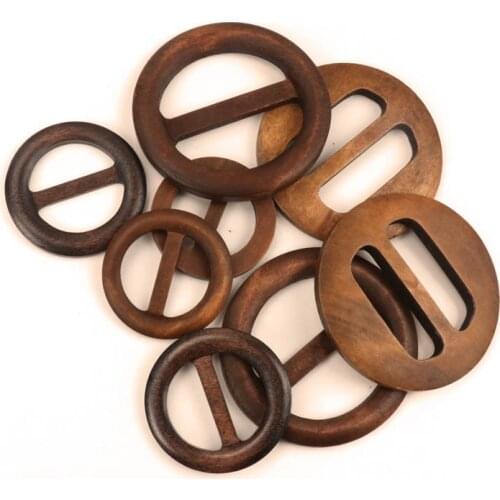 Mix Size Round Shape Garniture Handmade Wooden Crafts Belt Buckle Ring Wood Clothes Accessories Sewing Children DIY 50-80mm 1pc