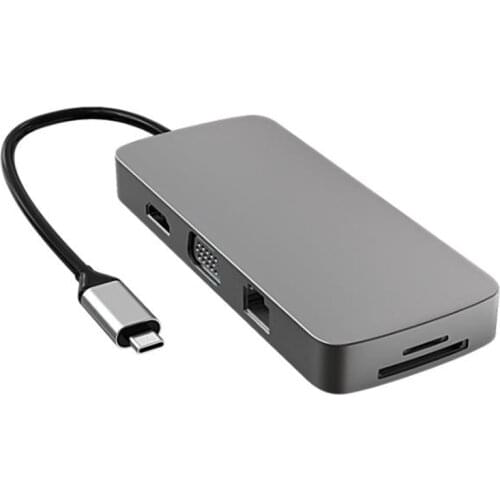 10 in 1 USB Type C Hub to HDMI-Compatible VGA HUB Docking Station RJ45 Lan Ethernet SD TF for USB Hub Adapter