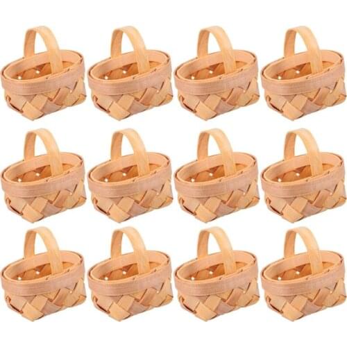 12Pcs Wood Chip Mini Baskets Manual Woven Baskets Ornaments Candy Storage Box