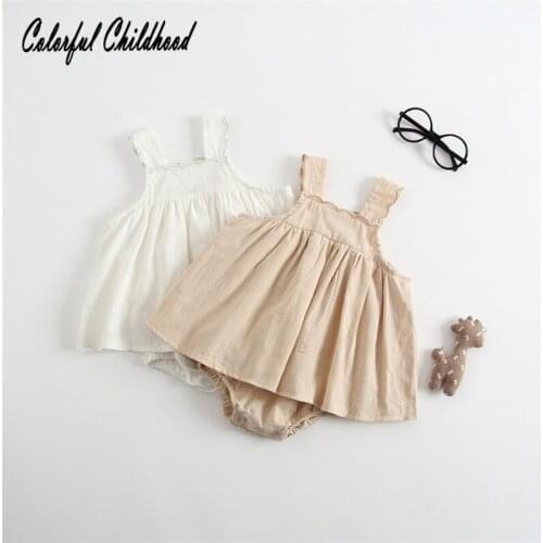 2018 Cute Cozy Baby Girls Outfits Newborn Romper kids Jumpsuit Pure color Cotton linen Wavy edge Summer Baby Outfits