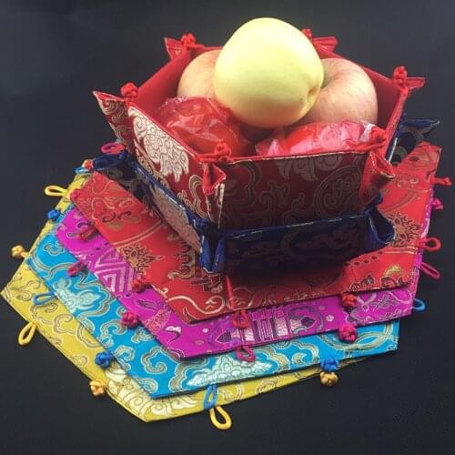 5pcs Chinese Knot Home Accessories Storage Case Foldable Fruit Candy Box Table Decoration Silk Brocade Handicrafts Container
