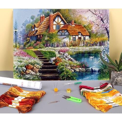 Nature Printed Water-Soluble Canvas 11CT Cross-Stitch Embroidery Set DMC Threads Handiwork Handmade Handicraft Painting Gift