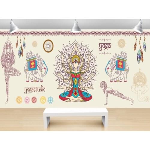 Free Shipping Yoga Studio Wallpaper Gym Custom 3D Mural Vintage Thai Yoga Studio Dance Studio Health Museum Fresco Mural