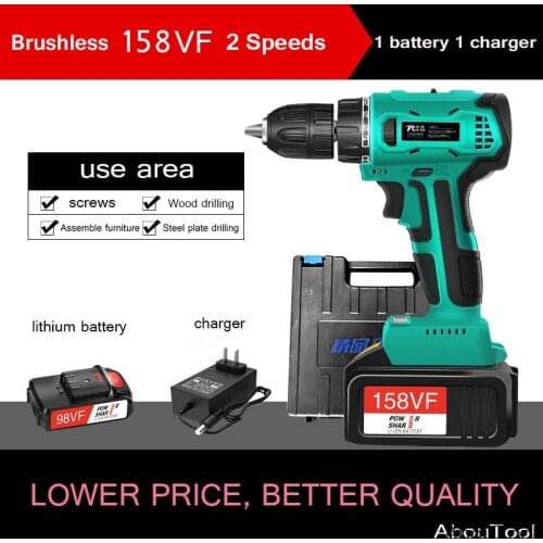 158VF 13mm Cordless Impact Drill Brushless Impact Drill Screwdriver with Battery 120N Repair Machine Household Cleaning Kit Tool