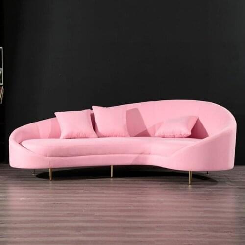 Big Moon Shape 5 Seat Velvet Frame Gold legs Wedding Sofa Lounger Sofa For Home Hotel