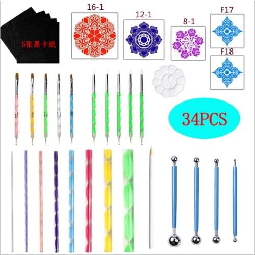 34-piece Set 8 Colors Mandala Coloured Drawing Pattern Tool Set Dispensing Tool Mandala Art Painting Tool Pottery Ceramics Tool