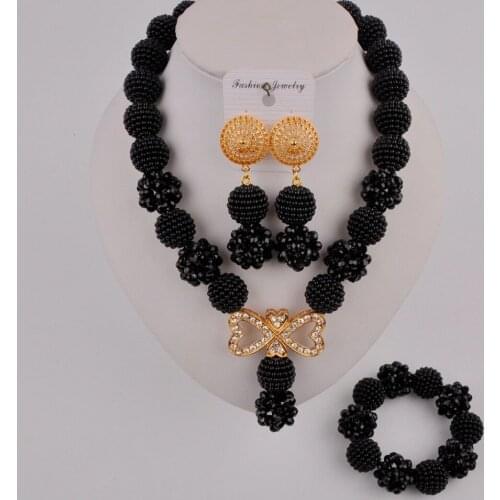 Black African Necklace Women Jewelry Set Nigerian Wedding Beads Jewelry Bridal Set