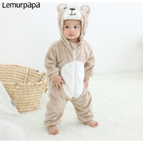0-3Y Baby Clothes Romper Boys Girls Zipper Jumpsuit Cute Bear Animal Flannel Infant Onesie Winter Warm Ropa Bebe Toddler Costume