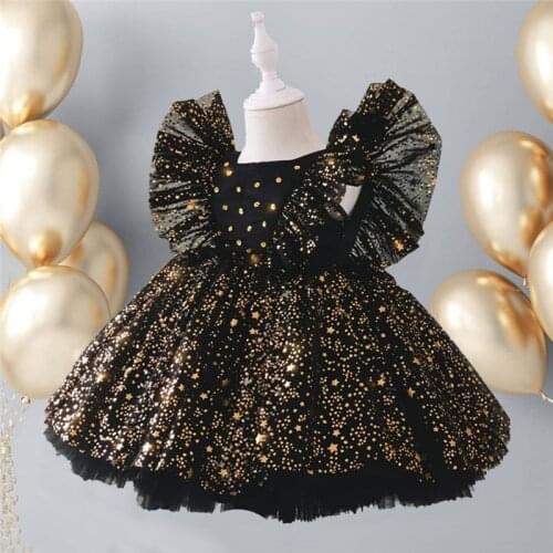 Little Girl Shiny Starry Sky Dress Princess Toddler Kids Baby Tutu Bowknot Birthday Wedding Party Children Clothing Girl Clothes