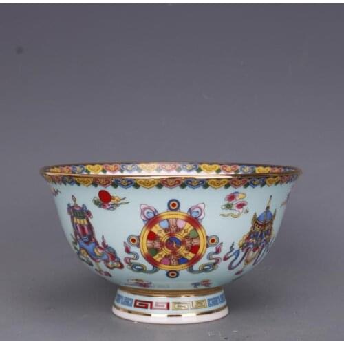 Qing Dynasty Qianlong Pastel Painted Gold Eight Treasures Pattern Bowl Antique Crafts Porcelain Home Furnishings Antiques Bowl