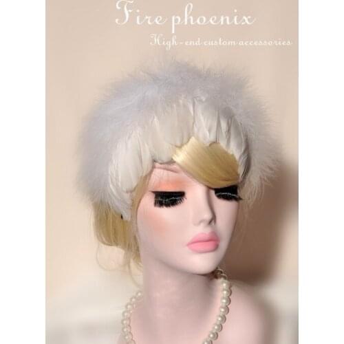 Full Head White Bridal Feather Hair band Fascinators Party Hairpieces Accessories Woman Feather Headwear Handmade Headband
