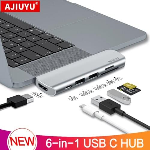 AJIUYU USB C Hub to Multi USB3.0 Dock HDMI Adapter TF SD Card Reader PD Charge For Apple MacBook Pro Air M1 2021 Type-c 6 Port
