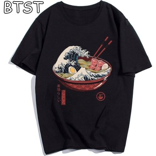 Great Ramen Wave The Great Wave of Kanagawa Ulzzang Aesthetic Tshirt Japan Fashion Korean Clothes Cotton Anime Men T-shirts