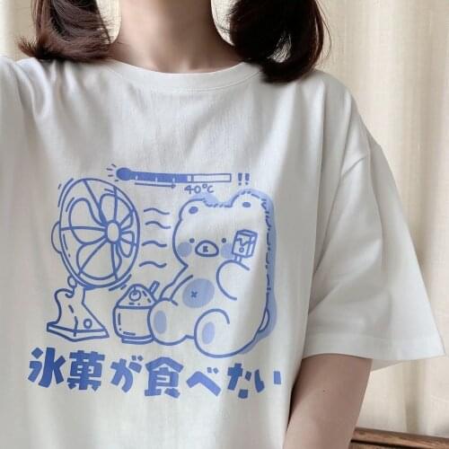 Sweet And Cute Cartoon Bear Anime T-Shirt Ladies 2021 Summer Y2k Japanese Kawaii Simple Loose Ladies Short-Sleeved T-Shirt Tees