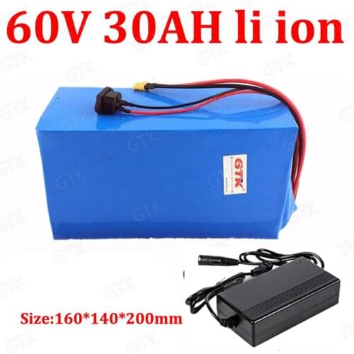 GTK 60v 30ah li ionr electric bicycle battery pack BMS for 60v 3000W scooter ebike motorcycle vehicle forklift + 5A charger