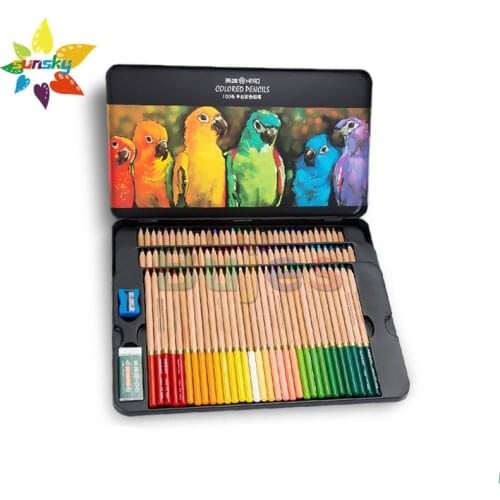 HERO 24 36 48 72 100 color Oil colored pencil professional hand-painted iron box Advanced art painting pencil art supplies